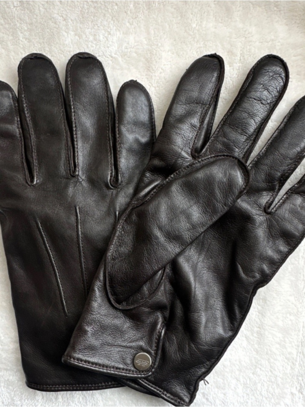 VTG 90s COACH Brown Leather & Cashmere Gloves XL